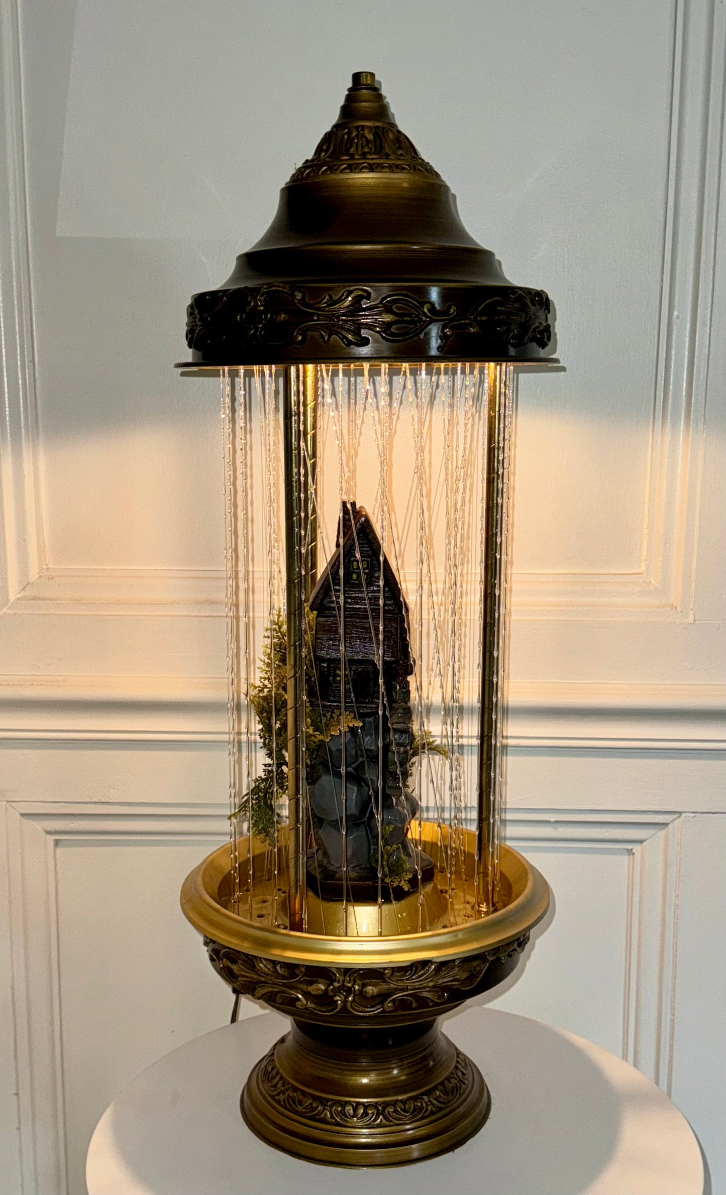 30" Grist Mill Water Wheel Table Top Oil Rain Lamp - RESTORED - Creators - VIDEO