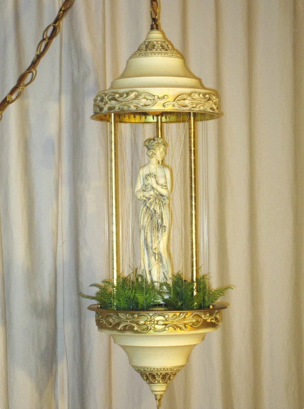 Double Row Nude Goddess Hanging Swag Oil Rain Lamp - Restored Vintage Oil Rain Lamp - Creators Inc - 30" White/Gold Goddess Rain Lamp